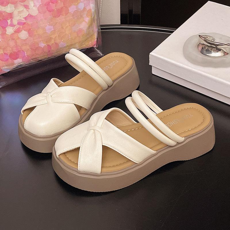 Baotou Half Slippers Women's New Models In 2025 Summer Two Wear Thick Bottom Design Sense Hollow One Pedal Lazy Half Tray
