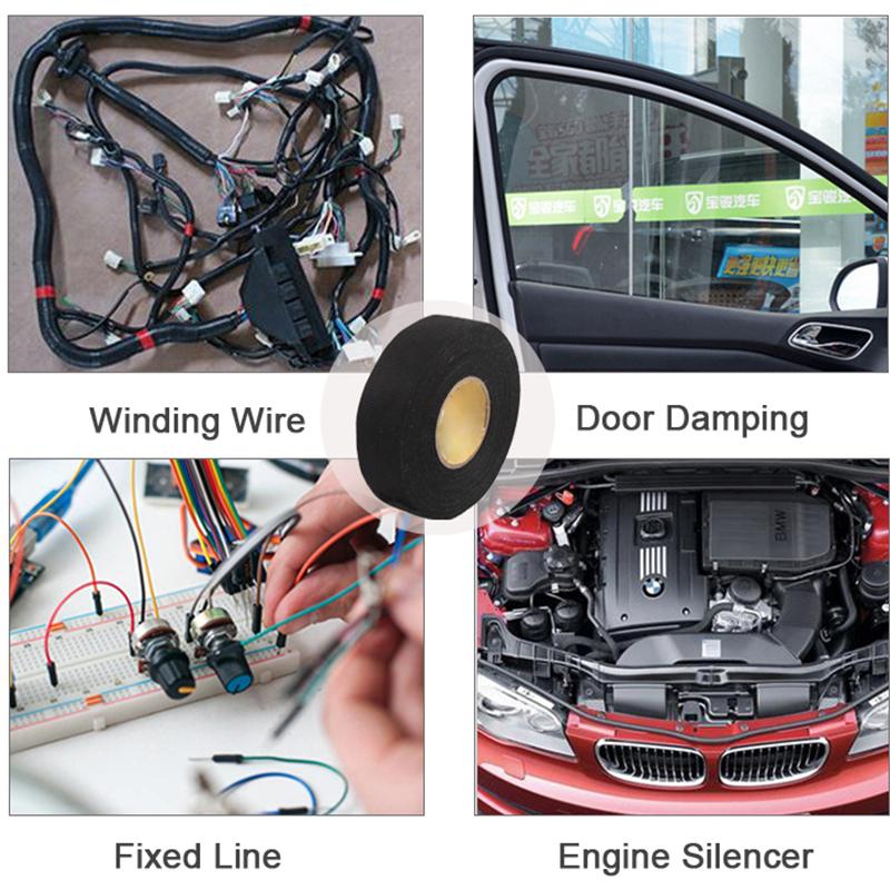 15М 9/19/25ММ Автомобильная Изолента Теплостойкая Тканевая Лента для Бандажирования Жгутов Проводов Электронного Оборудования