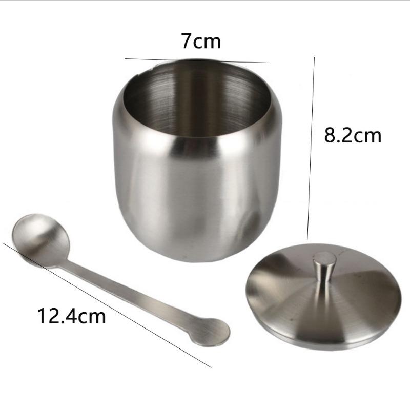 1 набор 350 мл Сахарница из нержавеющей стали Банка для приправ для кофе Емкость для приправ Контейнер для специй Канистра Соусник с крышкой и ложкой