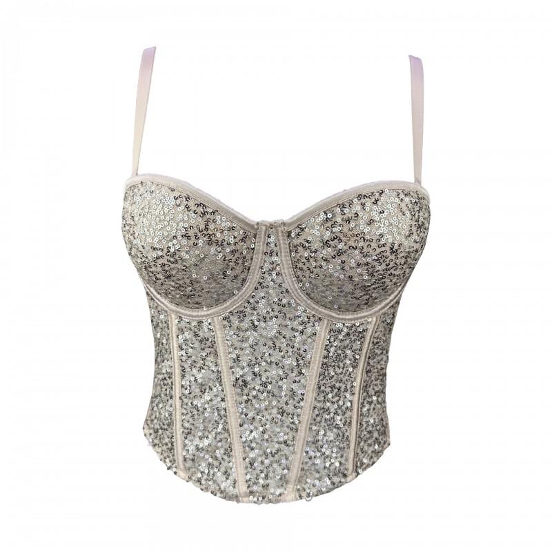 Womens Sequin Bustier Top Corset Style Short Slim Fit Club Party