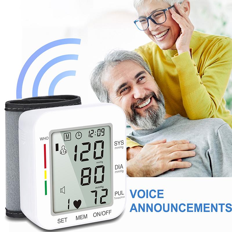 Blood Pressure Monitor Voice Cuff Wrist Tonometer Portable Measuring Arterial Pressure Automatic Sphygmomanometer Tensiometro