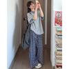 Plaid Wide-leg Pants for Women In Summer New High-waisted Slim and Lazy Style Loose Walk and Floor Pants