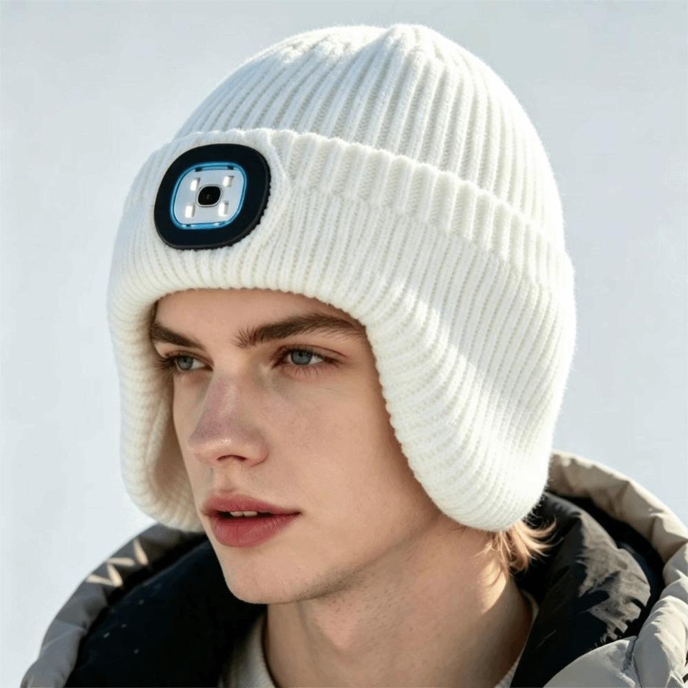 Three Brightness Levels Illuminated Knitted Hat White LED Light Lighted Winter Cap Hiking Camping