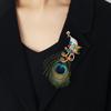 Trendy Temperament Elegant Peacock Feather Brooch Women's High-end Crystal Pin Brooch Shawl Buckle Suit Coat Accessories