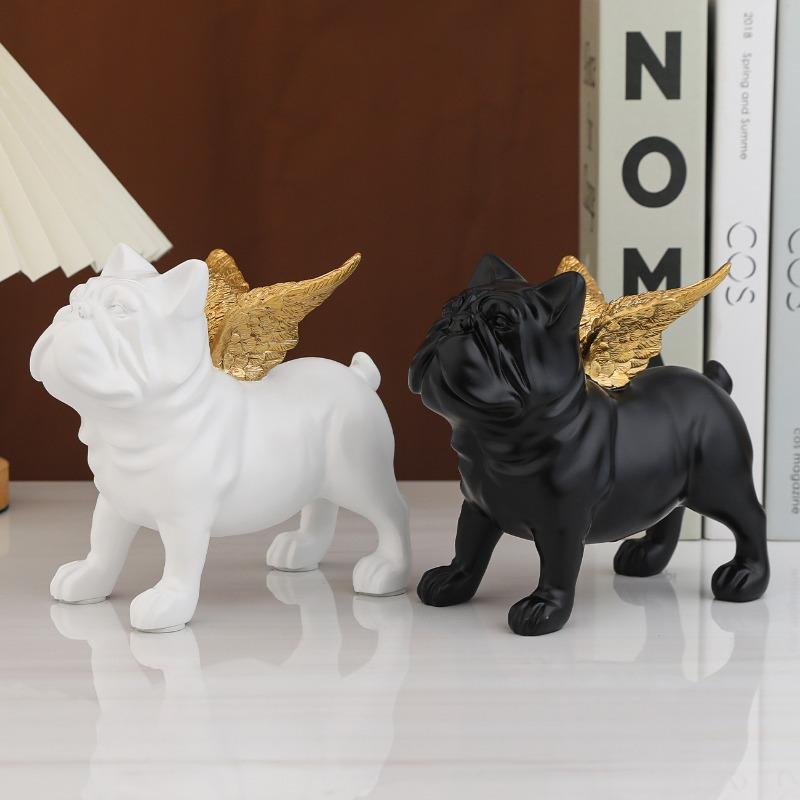 Simple Modern Home Decoration Accessories Black Gold Bulldog Ceramic Dog Crafts Living Room Entrance Desktop Decor Ideas