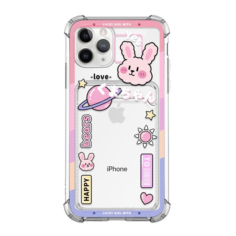 Zhitai Cartoon Rabbit iPhone 16 & 15 Pro Card Holder Case for Apple 14 XS