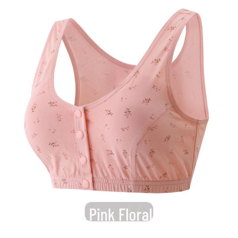 Бюстгальтер Zhangyan Pastoral Style из чистого хлопка: Большая чашка, застежка спереди, широкая спинка, удобные и дышащие, подходят для людей среднего и пожилого возраста.