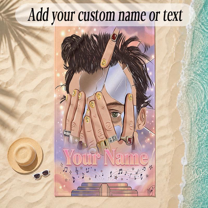 Beach TowelHarry Styles Custom Name Text Personalized Soft Towel for Beach Pool Indoor Home Decor Gift