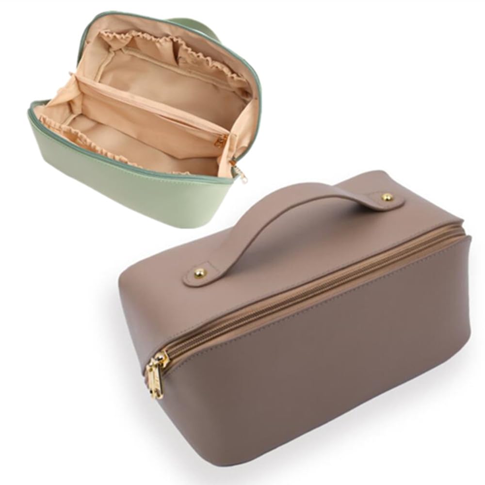 Tumecos Cosmetic Cosmetic Storage Vanity Large Portable Makeup Storage Multifunctional Toiletry Travel Brown 2 Pouch, Box, Pouch, Pouch, Capacity,