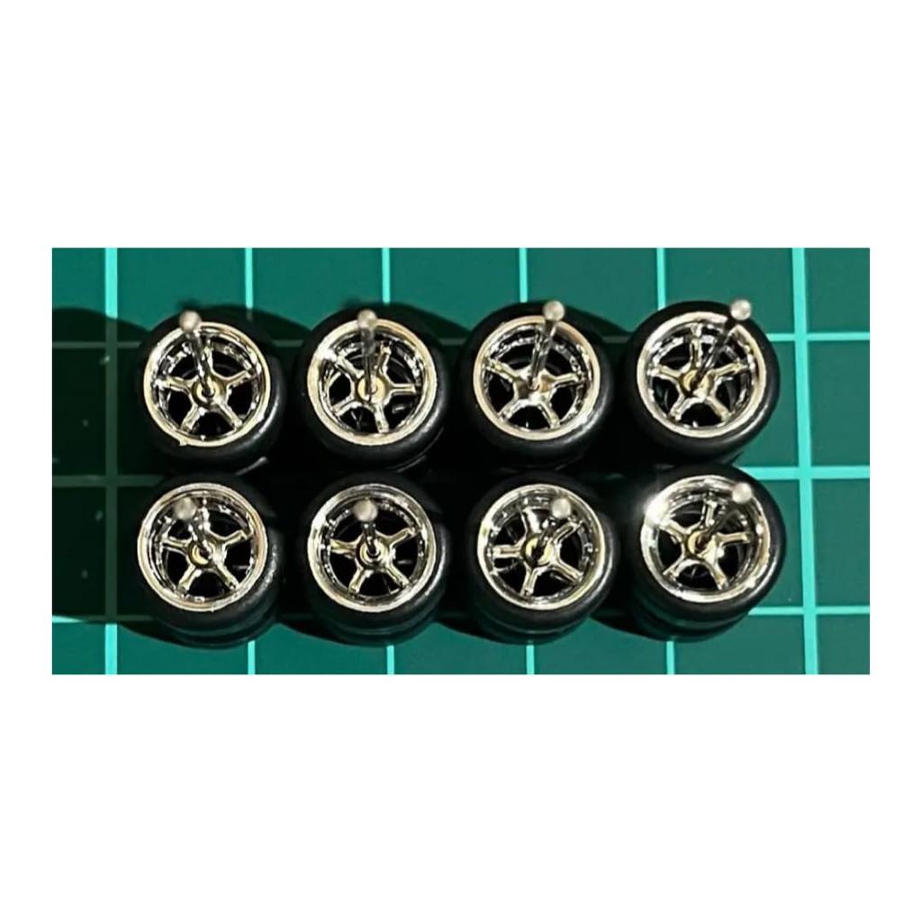 Scale Custom Set of Approximately for Miniature 1/64 Wheels, 4, Silver-plated, 5-spoke, AH0037, 10.8mm, Cars, Etc. [Used]