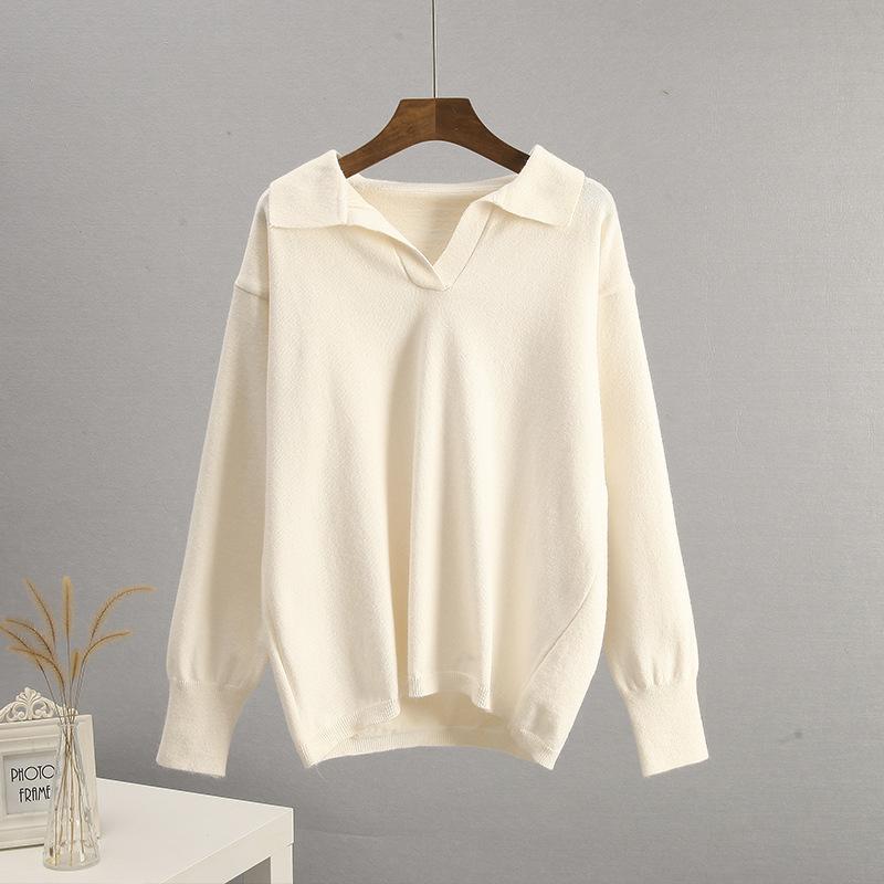 Autumn and Winter Alpaca Polo Collar Women's Fashionable Simple Solid Color Casual Knitted Sweater