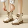 Женские ботинки 2024 Зима Новый стиль Толстая подошва Мода Британский стиль Плюшевые Теплые Короткие ботинки На шнуровке Нескользящие Удобные Ботильоны