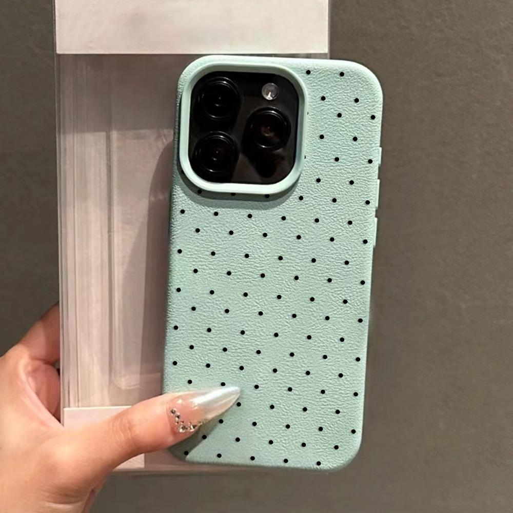 Применимо к iPhone17 ProMax полноэкранный чехол для мобильного телефона из кожи с рисунком в горошек 17/16 большое отверстие 14 простой волос