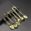 6pcs Vintage Spoons Fork Royal Style Gold Carved Coffee Tea Spoon Snacks Fruit Prikkers Dessert Fork Cutlery Set Kitchen Tool