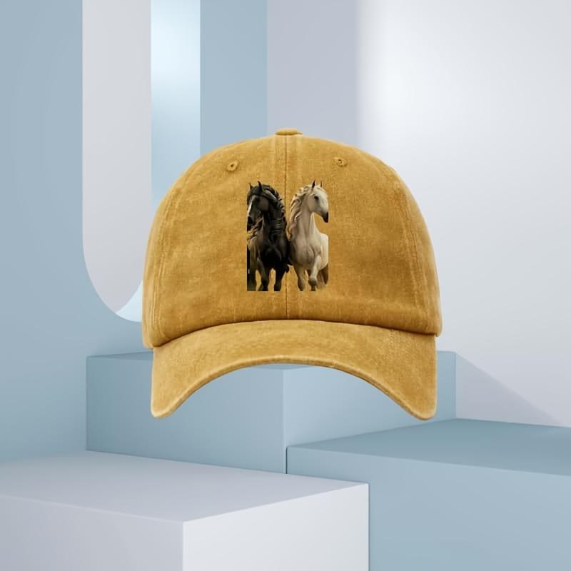 Men's 3D Horse Print Baseball Cap, Fashionable for All Seasons, Black and White Horse Design