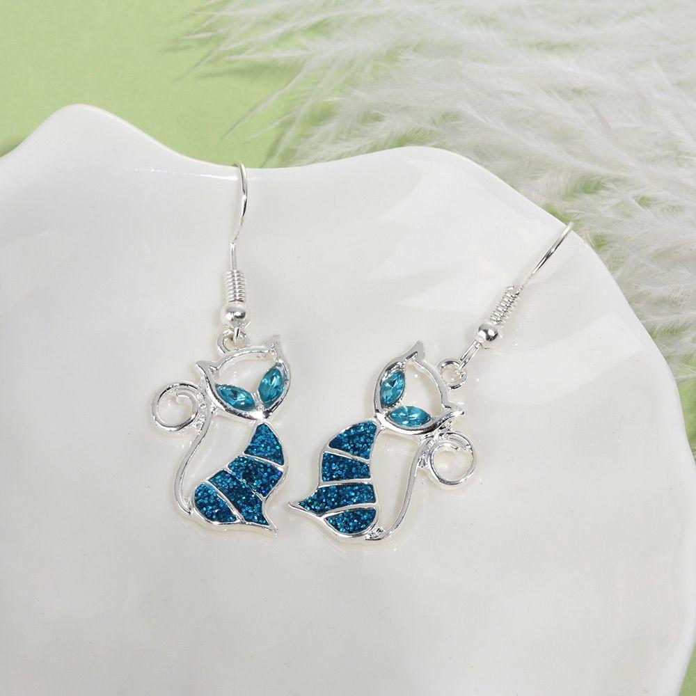 1Pair Trendy Women Elegant Gift Opal Cat Earrings Jewelry Hook Ear Stud Drop Dangle