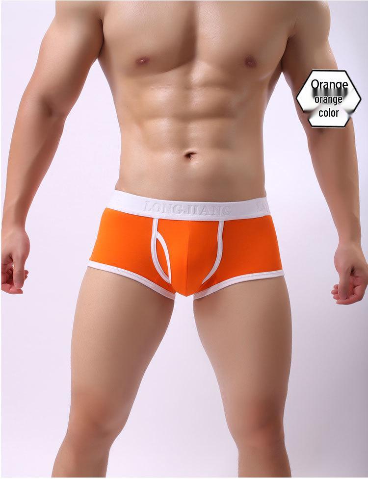 Longjiang Men's Mid-Rise Side-Opening Boxer Briefs - Solid Color, Breathable, U-Shaped