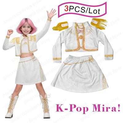 2025 Новый фильм Kpop Демон Мира Косплей Костюм для Девочек Хэллоуин Карнавал Мира Охотник Белая Куртка Жилет и Юбка Костюм Форма