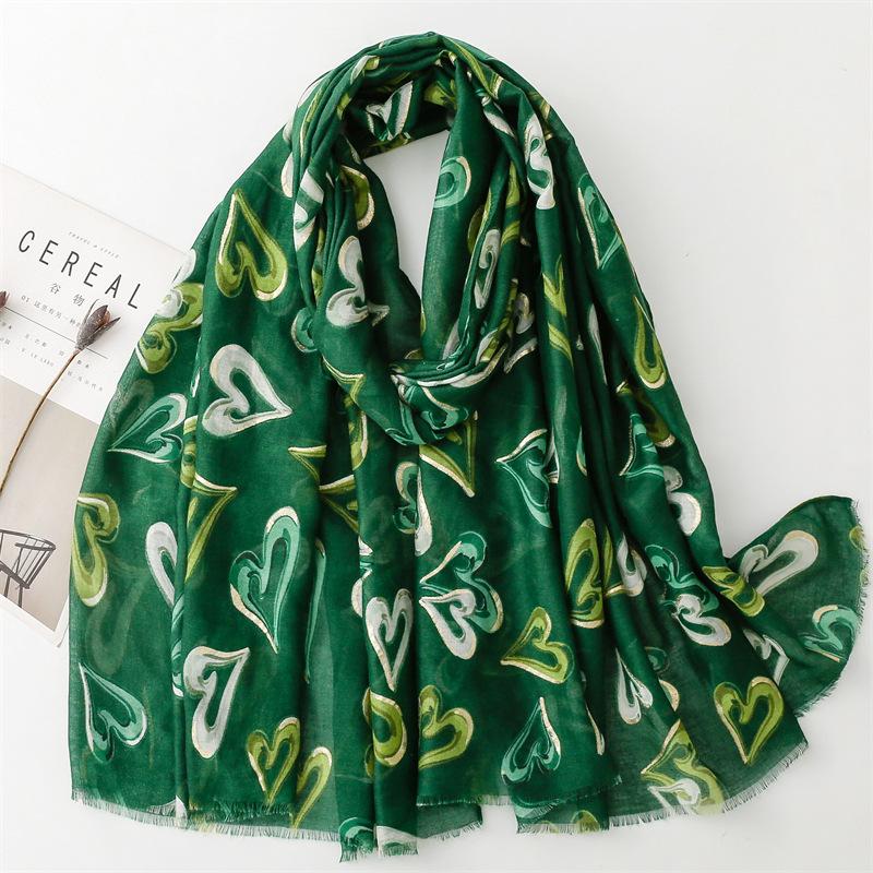 Winter Women'S Retro Ethnic Style Cotton Linen Hand Feel Scarf, Soft Satin Cotton Hot Stamping Heart Warm And Thick Shawl