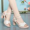 Fashion Elegant Soft Leather Shoes Women's Platform Sandals 2024 New Summer Block High Heels Shoes For Office Mom Model Fashion Open Toe