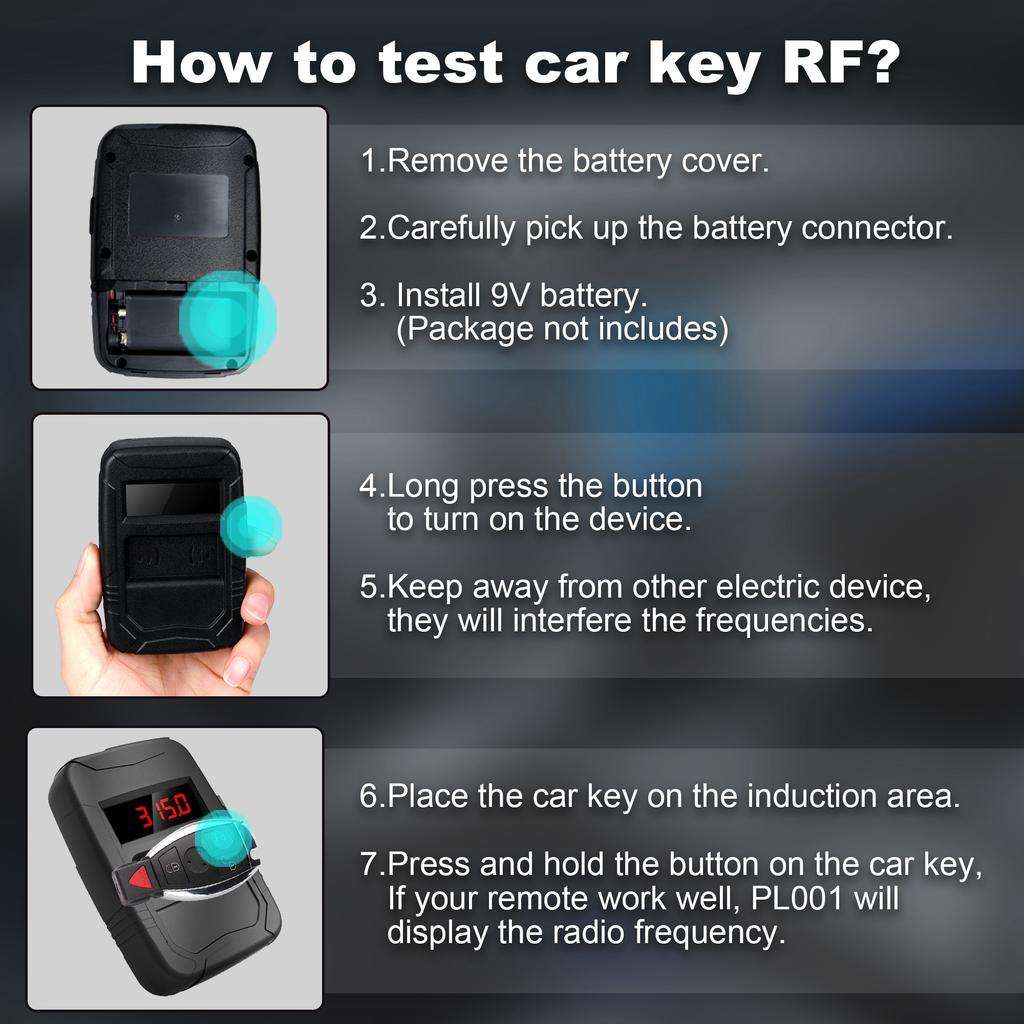 10MHZ to 1000MHZ Car Key Frequency Tester for 315,433,868,902MHZ, Door RF TV Infrared IR Remote Control Detector Diagnostic Tool
