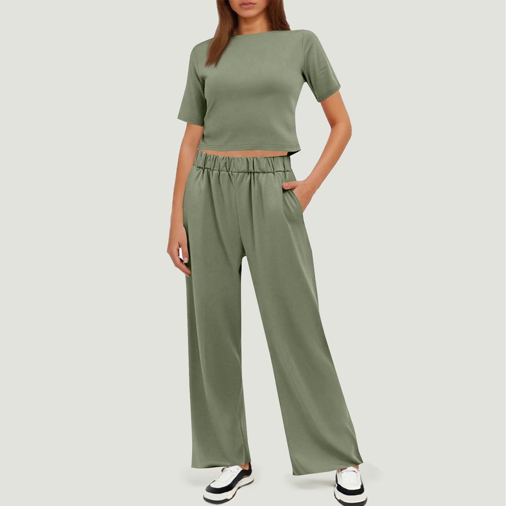 Женские комплекты из 2 предметов, топы с короткими рукавами и широкими штанами, спортивные костюмы