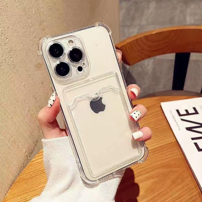 Прозрачный чехол-портмоне с отделением для карт для iPhone 17 16 15 14 13 12 11 Pro Max X XR 7 8 Plus. Противоударный мягкий чехол-кошелек.