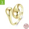 Glossy Water Drop Open Ring For Men And Women, Personalized High Sense 925 Sterling Silver Gold And Silver Two-Color Ring