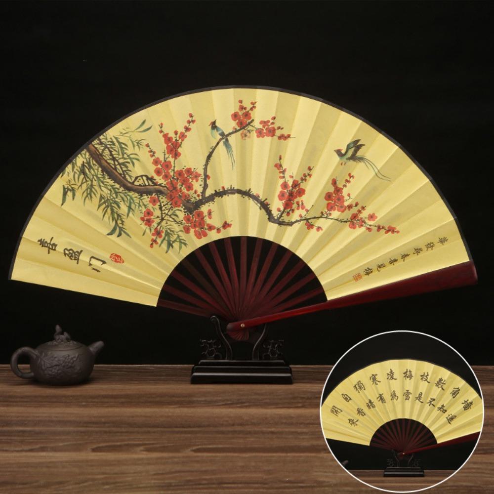 Ancient 33.33CM Folding Fan Chinese Vintage Style Large Silk Fan Classical Hand Fan