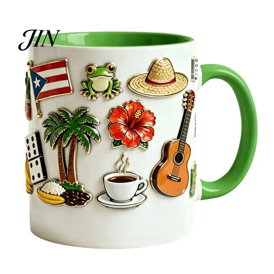 Home Office Coffee Mug Dominican Theme Mug, Ceramic Comfortable Grip Cup, Hot And Artistic Cold Drinks Safe for Use Drinking