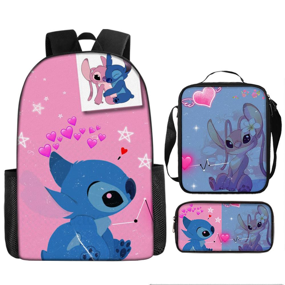 Stitch Backpack Set 3-Piece Lilo & Stitch School Backpack Insulated Lunch Bag Pencil Case Oxford Cloth Large Capacity