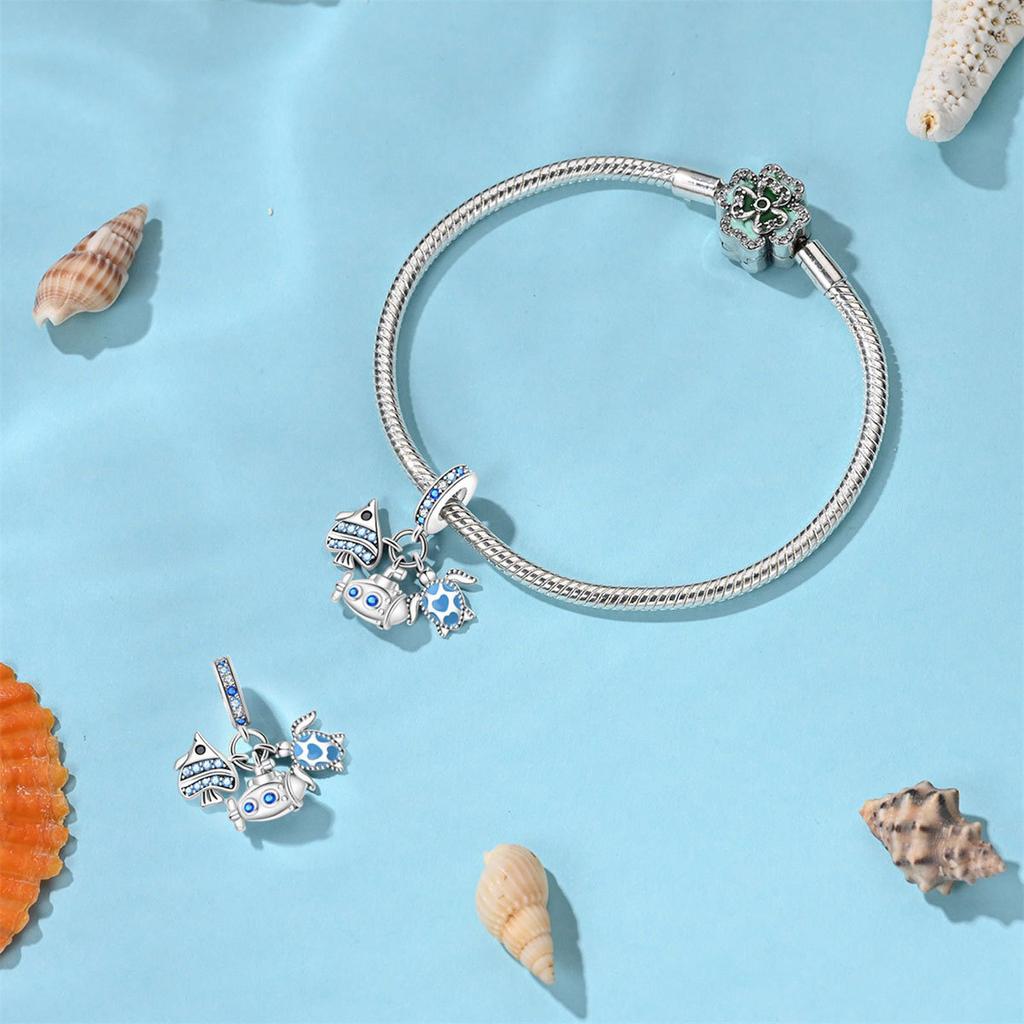 Новый 925 Серебряный Океан Стиль Морской Конек Черепаха Кит Подвеска Бусина DIY Стиль Ювелирный Аксессуар Браслет