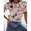 Summer Women's T Shirt Tee 3d Print Flower Casual Daily Short Sleeve Tops Fashion Round Neck T Shirts for Women Floral Graphics