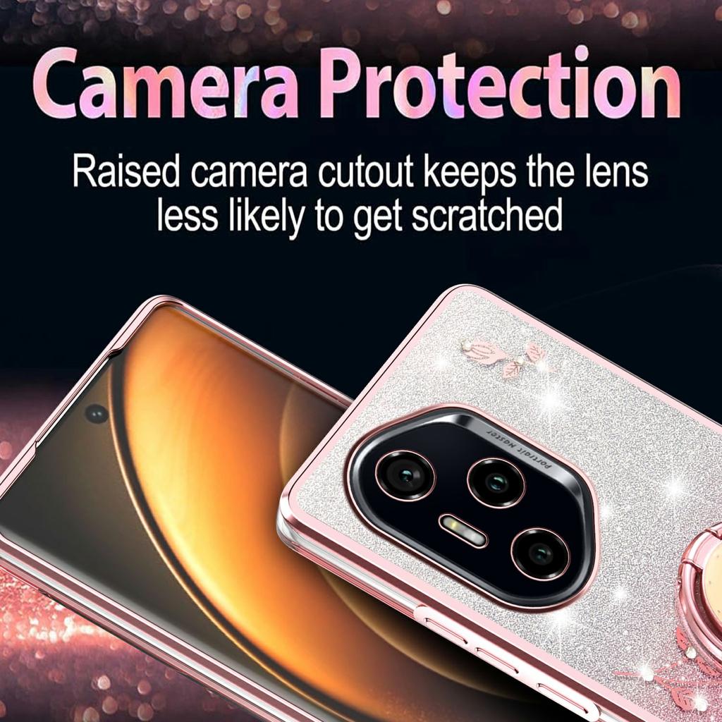 KADEM For Honor 400 Pro 5G (Global) Case Ring Kickstand TPU Flowers Phone Cover Gradient Glitter