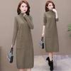 Autumn Winter Women's Mid-length Knitted Dress Solid Color Pullover Dress Thickened Half High Collar Bottoming Knitted Pockets Dress