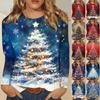 Женская модная повседневная футболка с длинным рукавом и рождественским принтом, с круглым вырезом