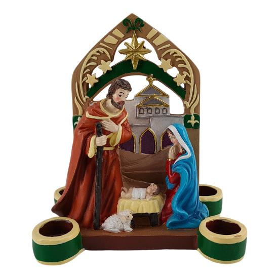 Resin Holy Family Ornaments Christmas Nativity Scene Candle Holder, Manger Figurine with 4 Exquisite Sculptures Slots, Vintage Candlestick for Mantel