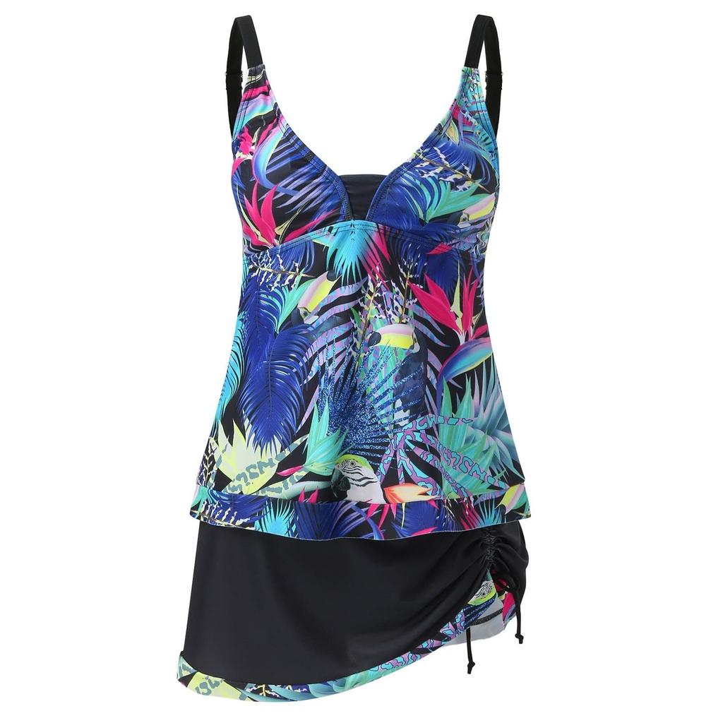 Женский купальник с принтом и разделенным плоским углом, большой купальник, купальный костюм