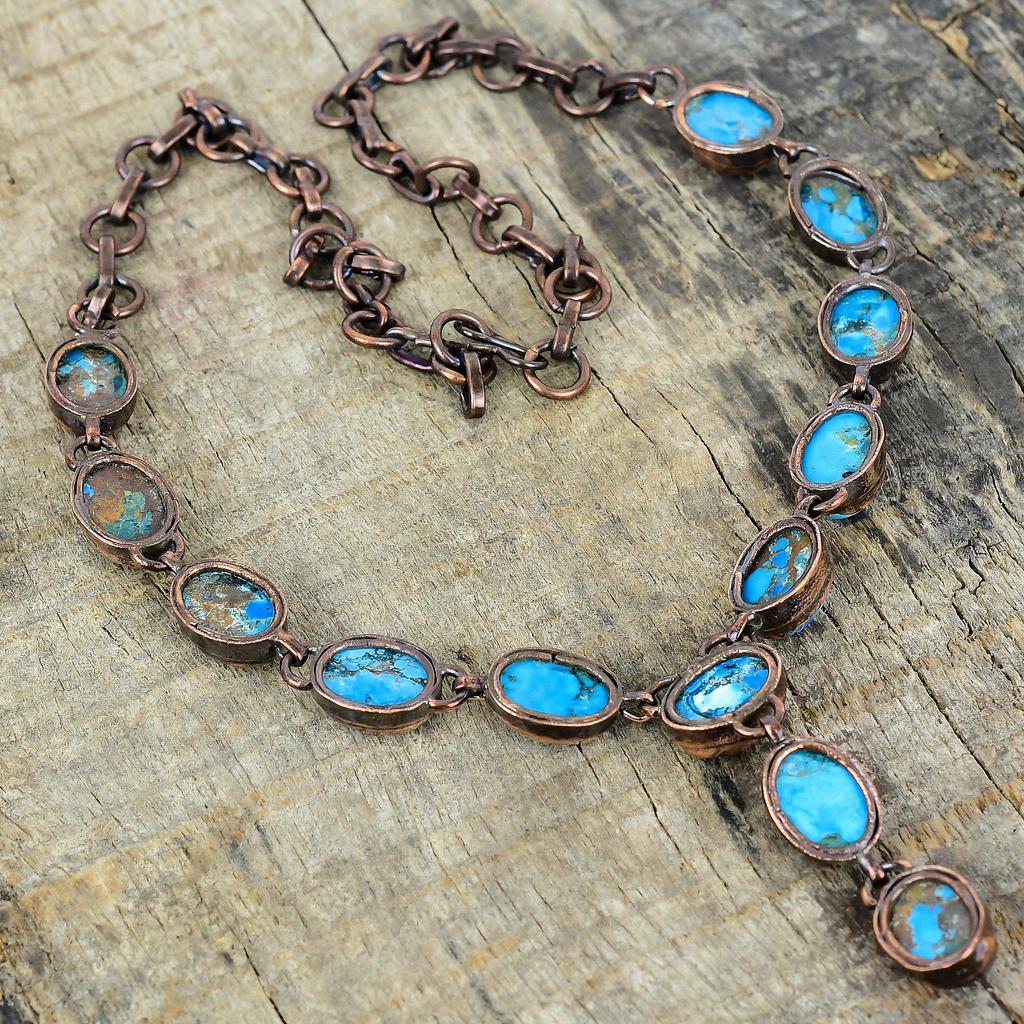 Тибетское бирюзовое ожерелье, ожерелье из электроформированной меди, ожерелье с регулируемой цепочкой, медные украшения, ожерелье из драгоценных камней ручной работы, подарки для женщин