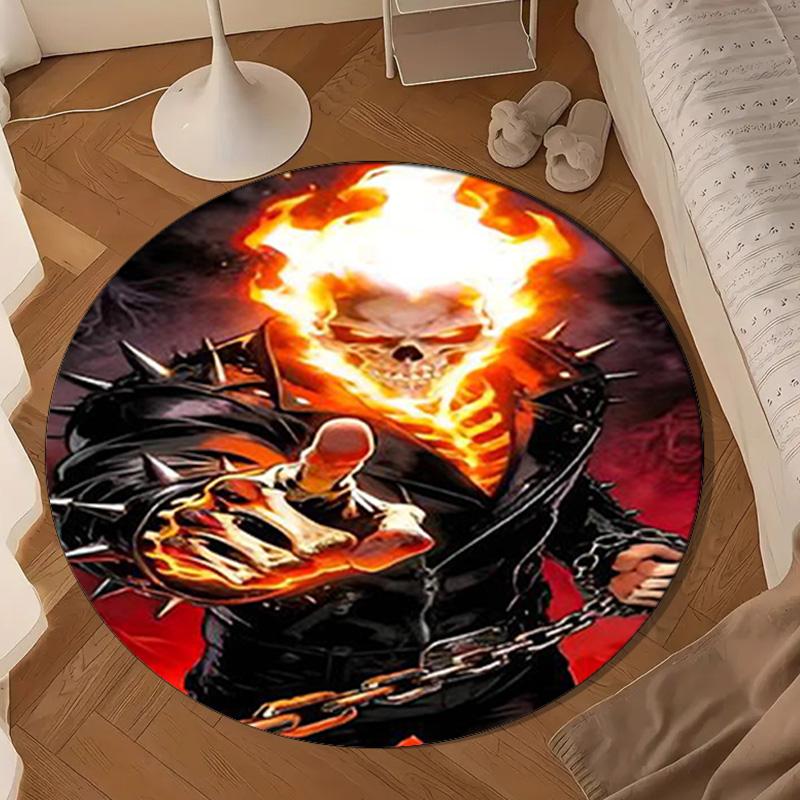 Rider On Fire Round Rug for Livingroom,Bedroom, Palyroom, Chair Rug, Area rug, Circle Carpet, Large Size Decor Fan Christmas gift