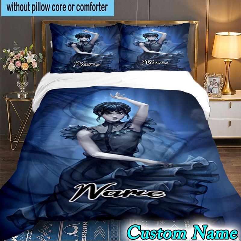 3PCS Custom Name Wednesday Bedding Set, Bedding Set Including 1pc Duvet Cover And 2pcs Pillowcases for Bedroom,Dormitory Gift