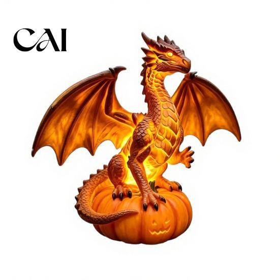 Creative Birthday Gift for Friends Dragon Solar Garden Light, Halloween Night Resin Gothic Pumpkin Tabletop Sculpture Office Statue, Medieval Fantasy