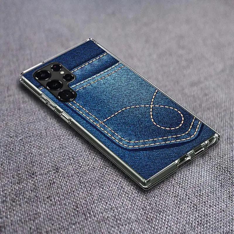 Джинсовый Ковбойский Деним с принтом Прозрачный Чехол для Телефона для Samsung Galaxy S21 Plus S24 S23 S20 FE S22 S26 Ultra S25 Edge TPU Capa Чехлы Cov