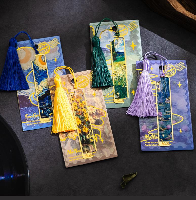 Ретро металлическая закладка для книги с масляной живописью - полая золотая закладка с длинной кисточкой - канцелярский подарок для книжных клубов и любителей книг