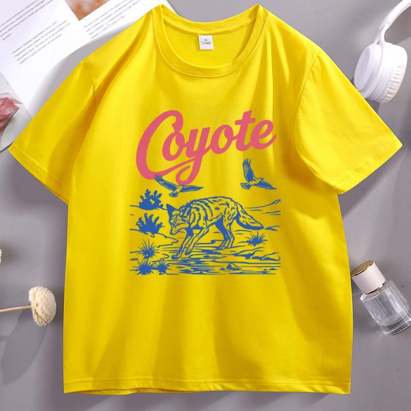 Retro Coyote TShirt Vintage Western Nature T Shirt Desert Wildlife Graphic T Shirts Tee Shirt Homme Cotton Comfortable Unisex