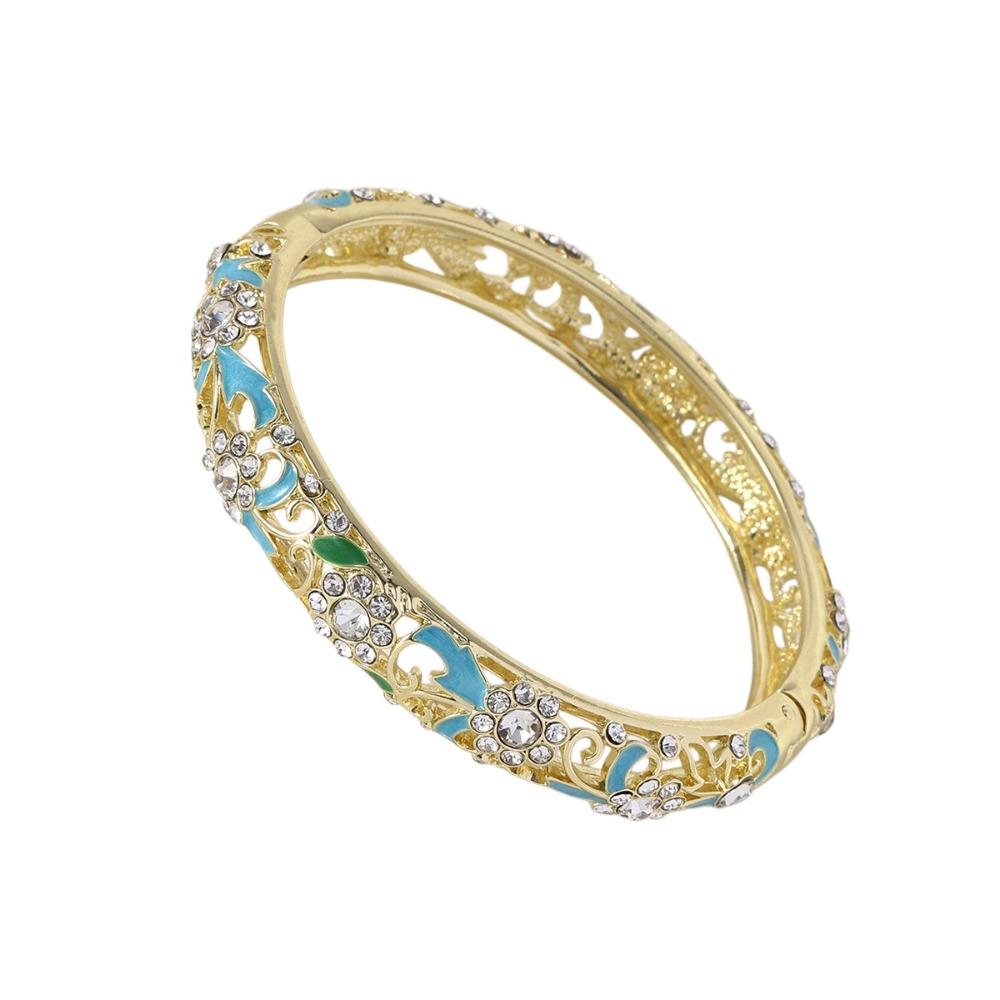 Rhinestone Flower Crystal Bangle Hollow Women's Hand Bracelet Jewelry Gifts