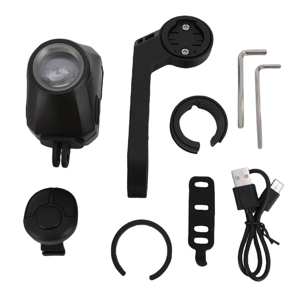 Bike Headlight Wireless Remote Control Front Suspension Light Cycling Headlamp with Bracket Adjustable Brightness Black