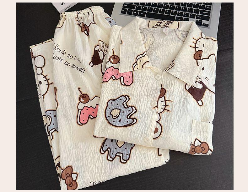 2025 Милый мультяшный женский пижамный комплект - Весенне-осенний кардиган с длинными рукавами и брюки