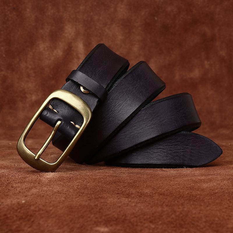 Men's Belt Retro Emboss Personality Beveled Handmade Men's First Layer Cow Leather Belt Men's Leather Pin Buckle Jeans Belt Men's