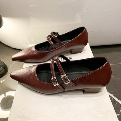 Серебристые слипоны Мэри Джейн Женские туфли на среднем каблуке для通勤 Французский винтажный стиль Весна Новое поступление женской обуви Удобная резиновая подошва